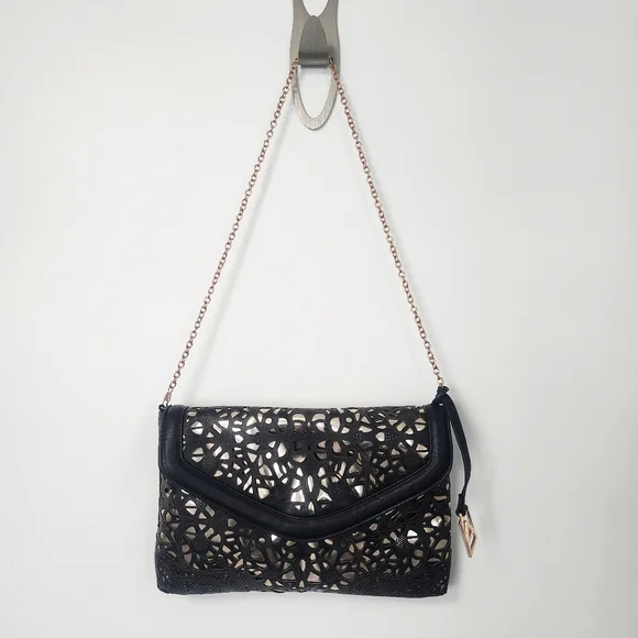 Attitude Envelope Clutch Black & Rose Gold Chain Strap - Picture 16 of 16